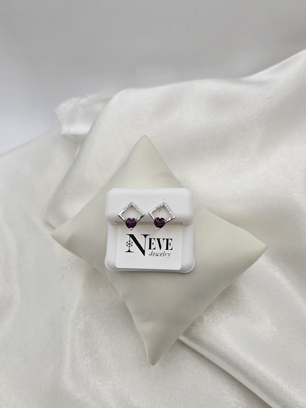 Natural Garnet Heart Luxury Sterling Silver Stud Earrings